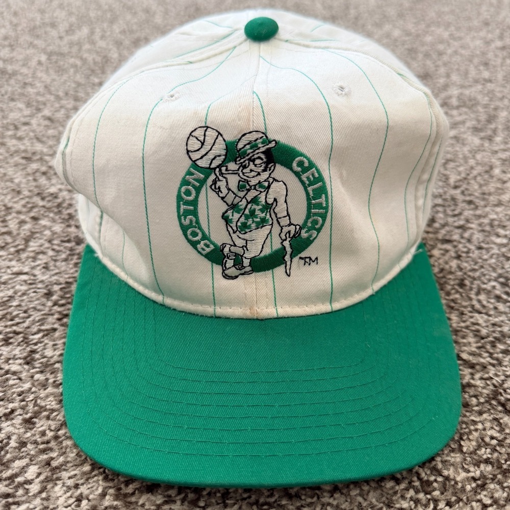 VTG Boston Celtics Starter Cap SnapBack Hat Thin Stripe Basketball 90's Y2K